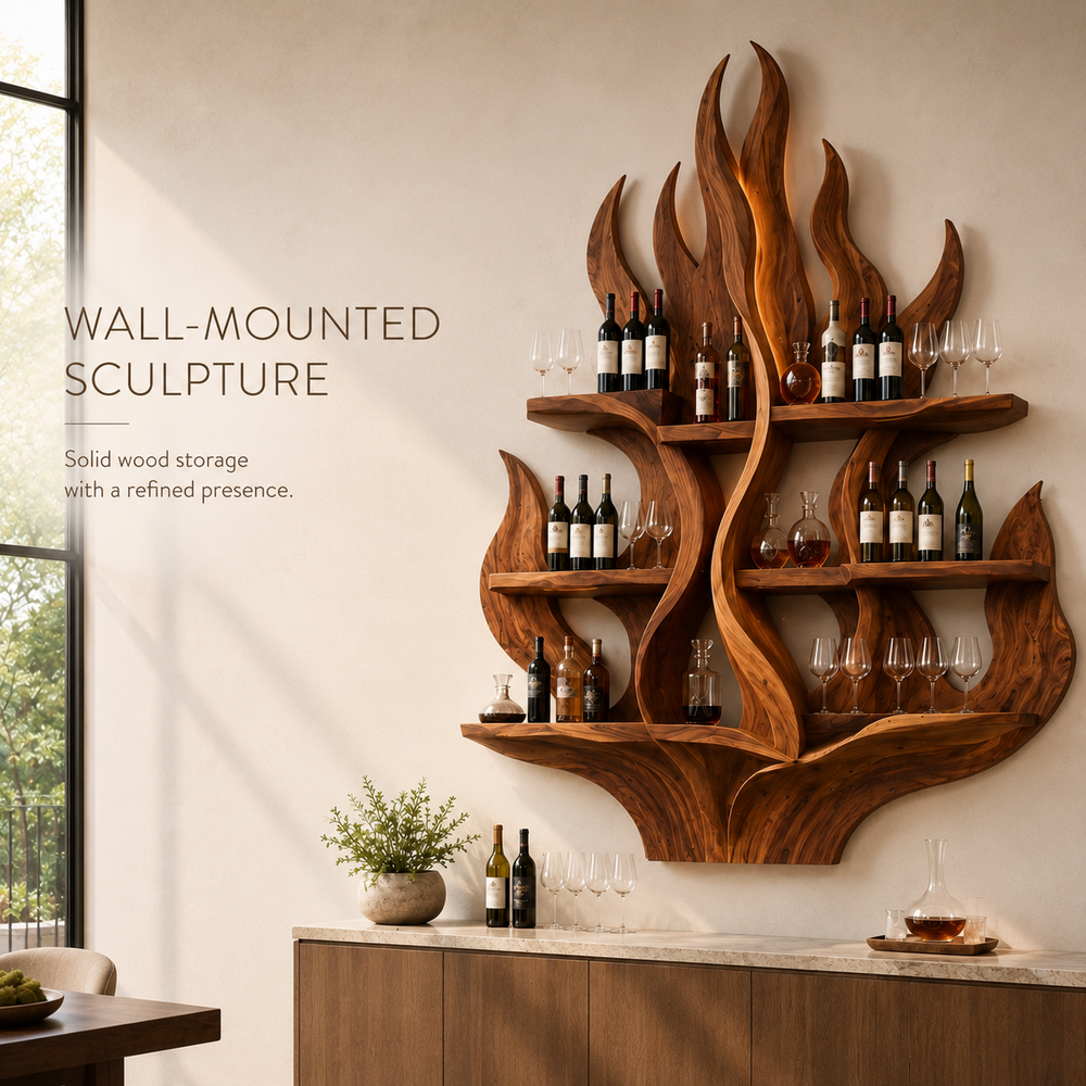 Solid Wood Wall Wine Rack with Glass Holder - Cellular - product image 03