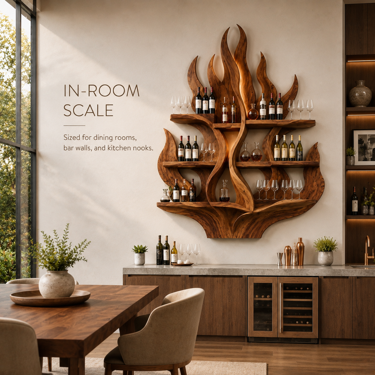 Solid Wood Wall Wine Rack with Glass Holder - Cellular - product image 04