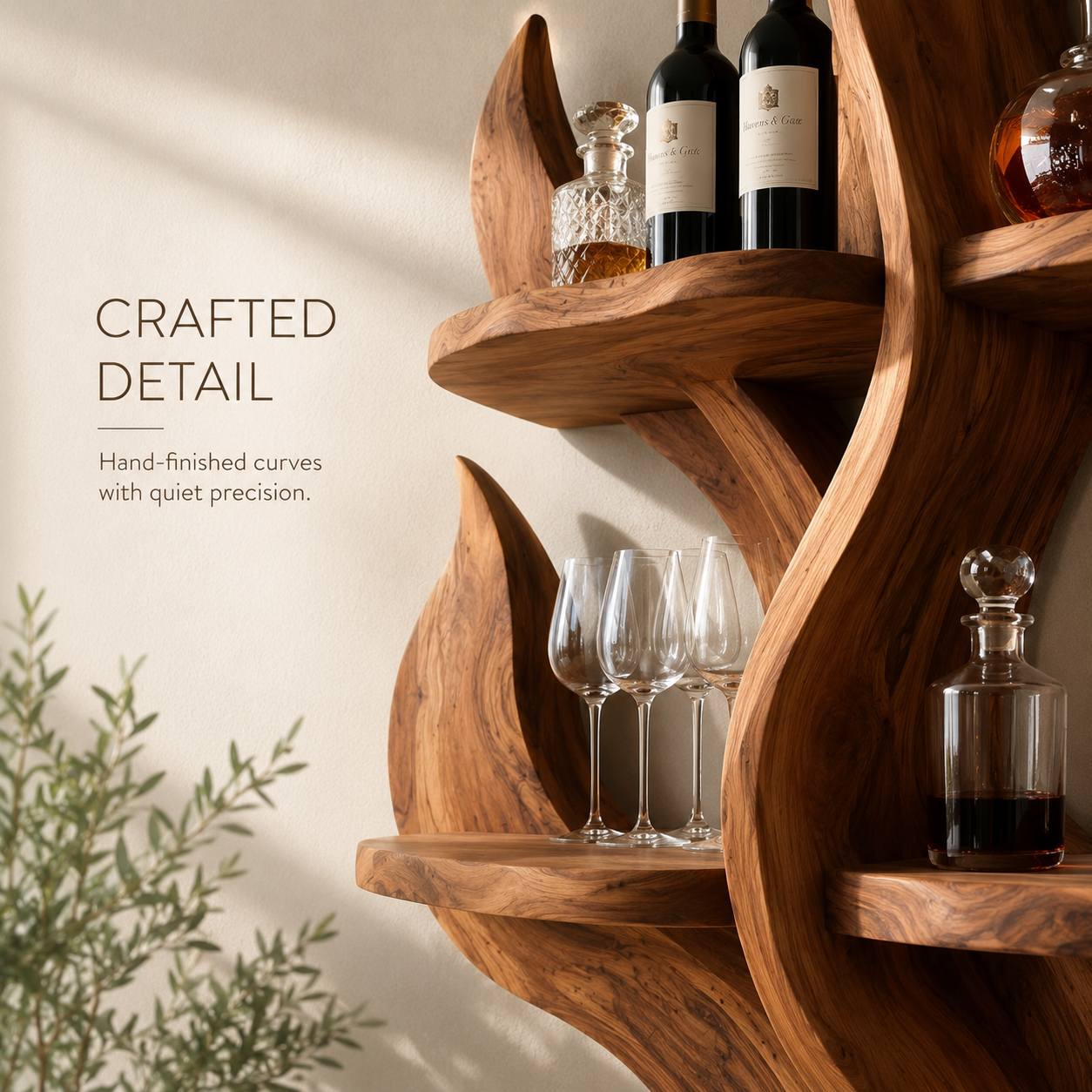 Solid Wood Wall Wine Rack with Glass Holder - Cellular - product image 06