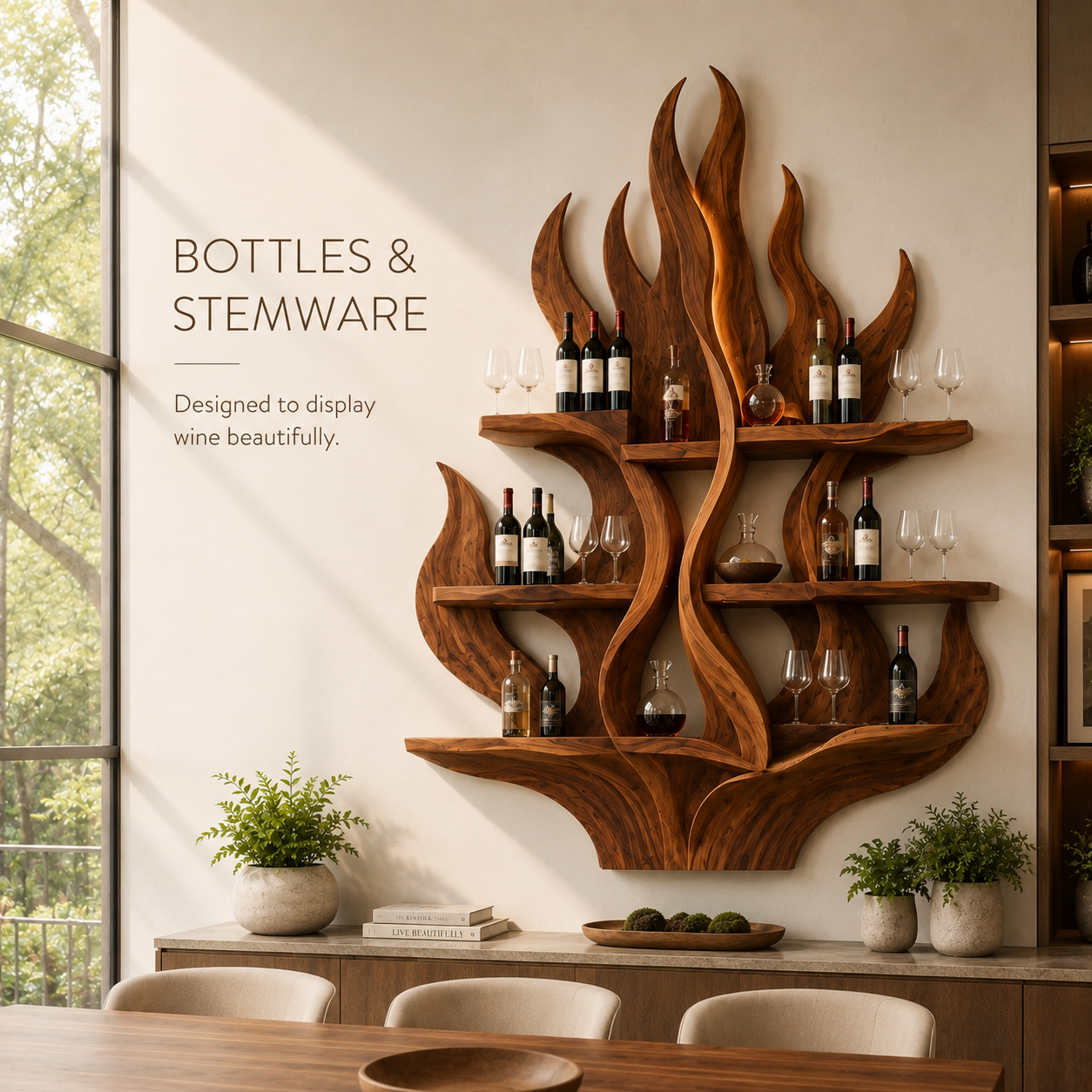 Solid Wood Wall Wine Rack with Glass Holder - Cellular - product image 07