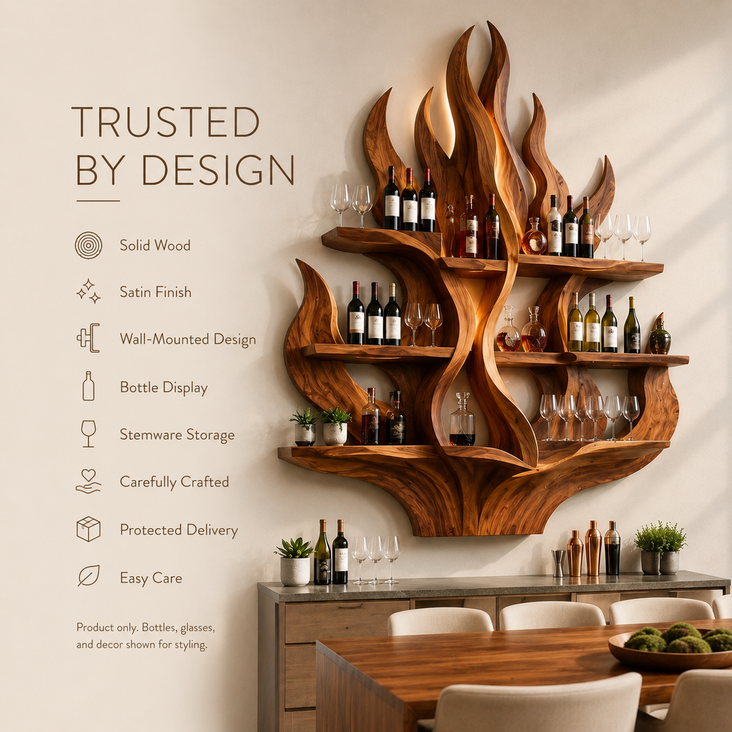 Solid Wood Wall Wine Rack with Glass Holder - Cellular - product image 09