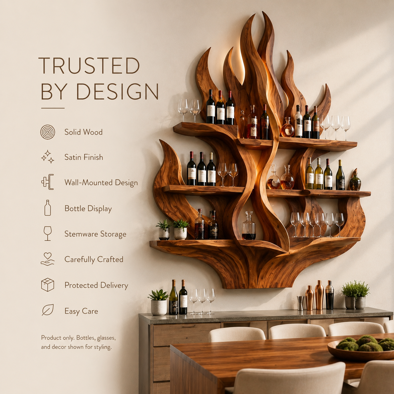 Solid Wood Wall Wine Rack with Glass Holder - Cellular - product image 09