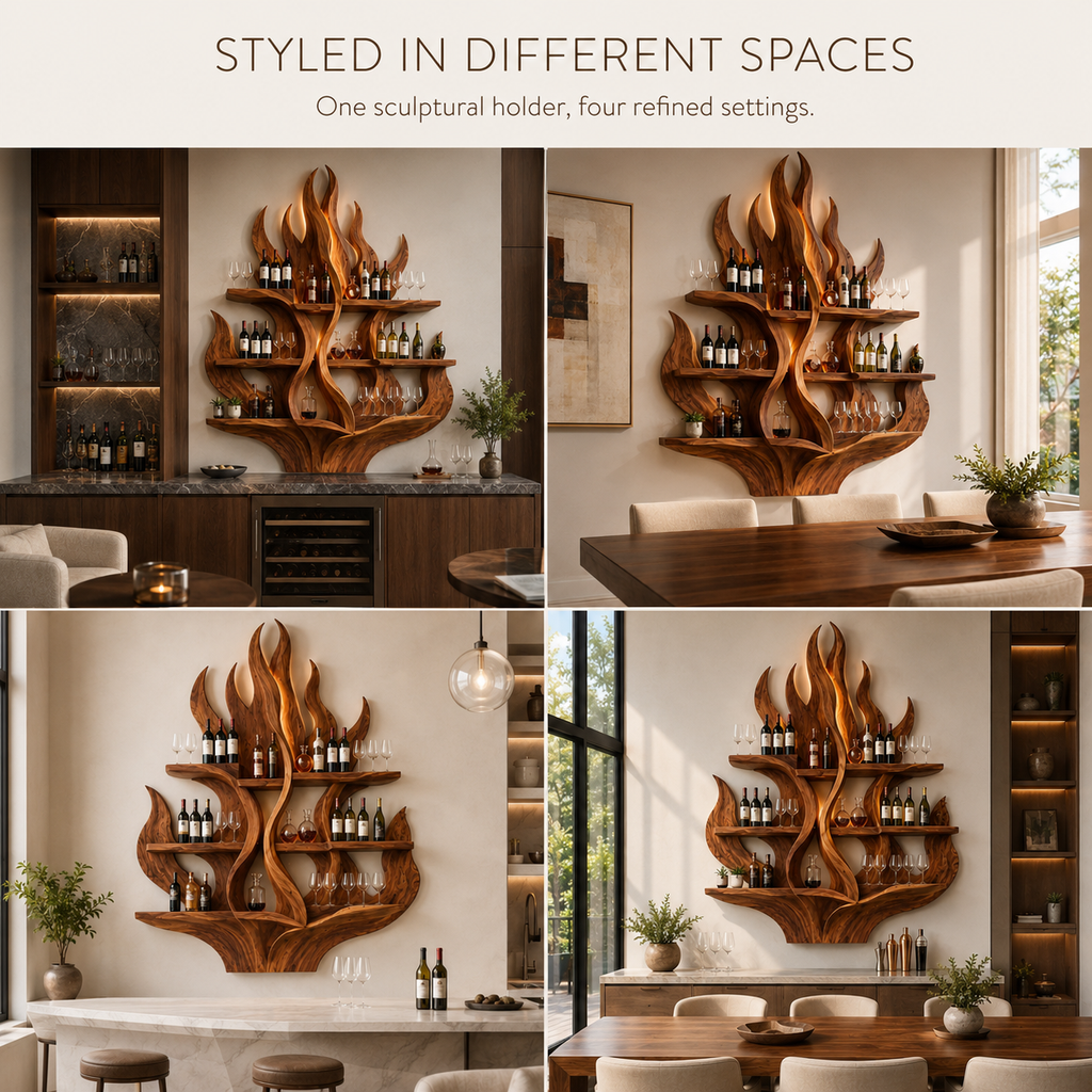 Solid Wood Wall Wine Rack with Glass Holder - Cellular - product image 10