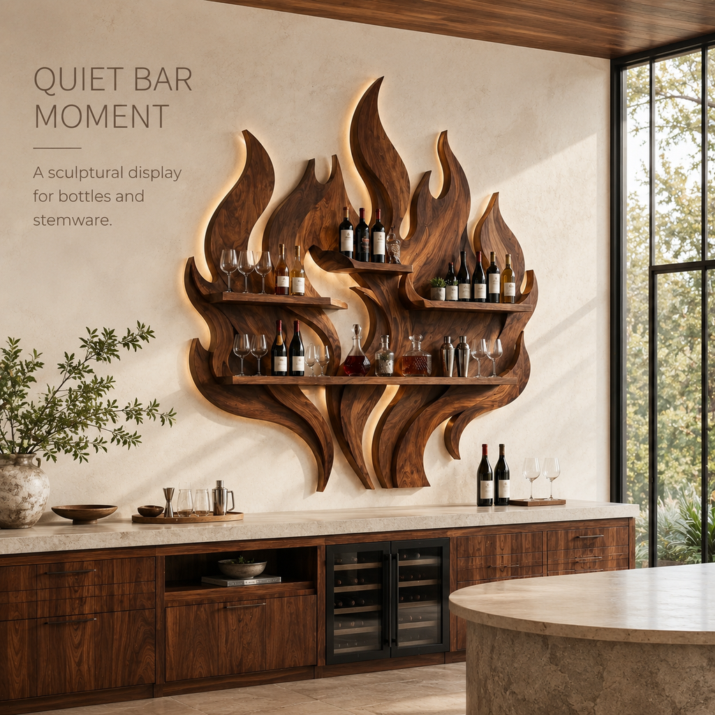 Solid Wood Wall Wine Rack with Glass Holder - Branch Form - product image 02
