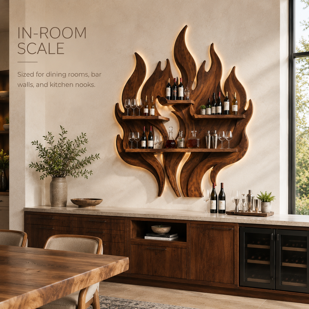 Solid Wood Wall Wine Rack with Glass Holder - Branch Form - product image 04