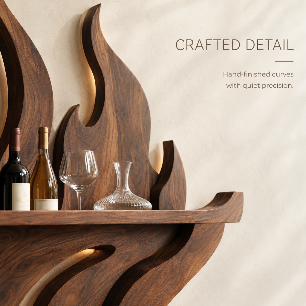 Solid Wood Wall Wine Rack with Glass Holder - Branch Form - product image 06
