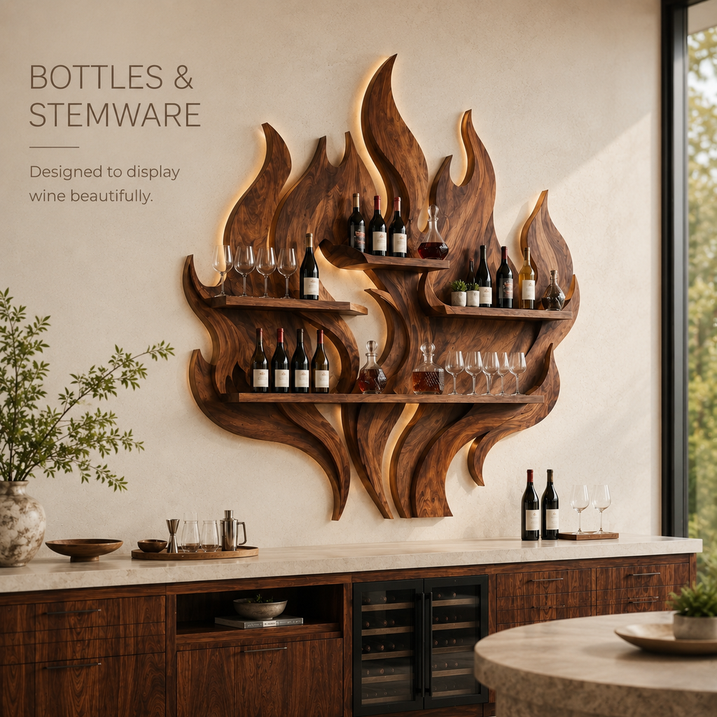 Solid Wood Wall Wine Rack with Glass Holder - Branch Form - product image 07