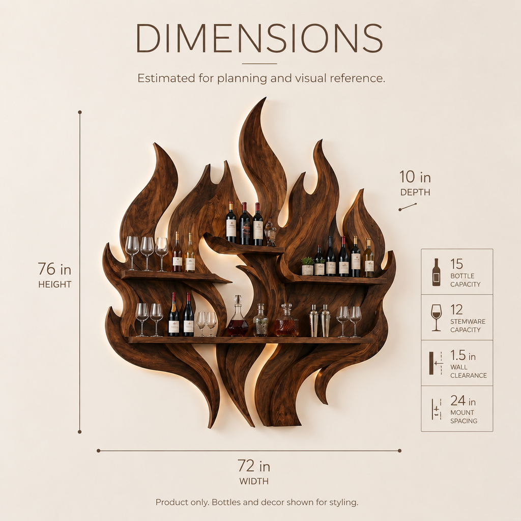 Solid Wood Wall Wine Rack with Glass Holder - Branch Form - product image 08
