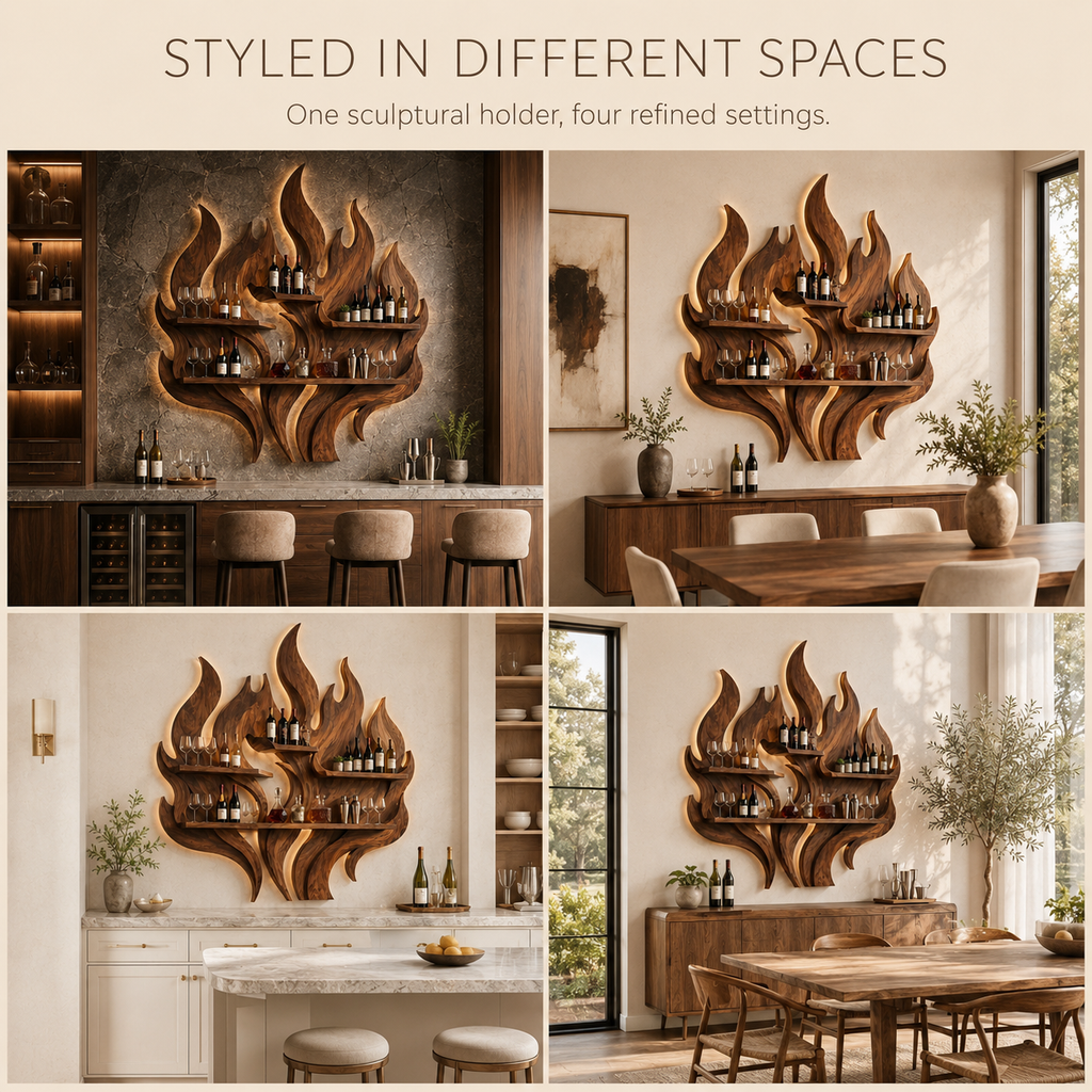 Solid Wood Wall Wine Rack with Glass Holder - Branch Form - product image 10
