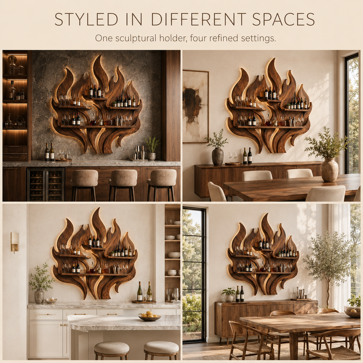 Solid Wood Wall Wine Rack with Glass Holder - Branch Form - product image 10