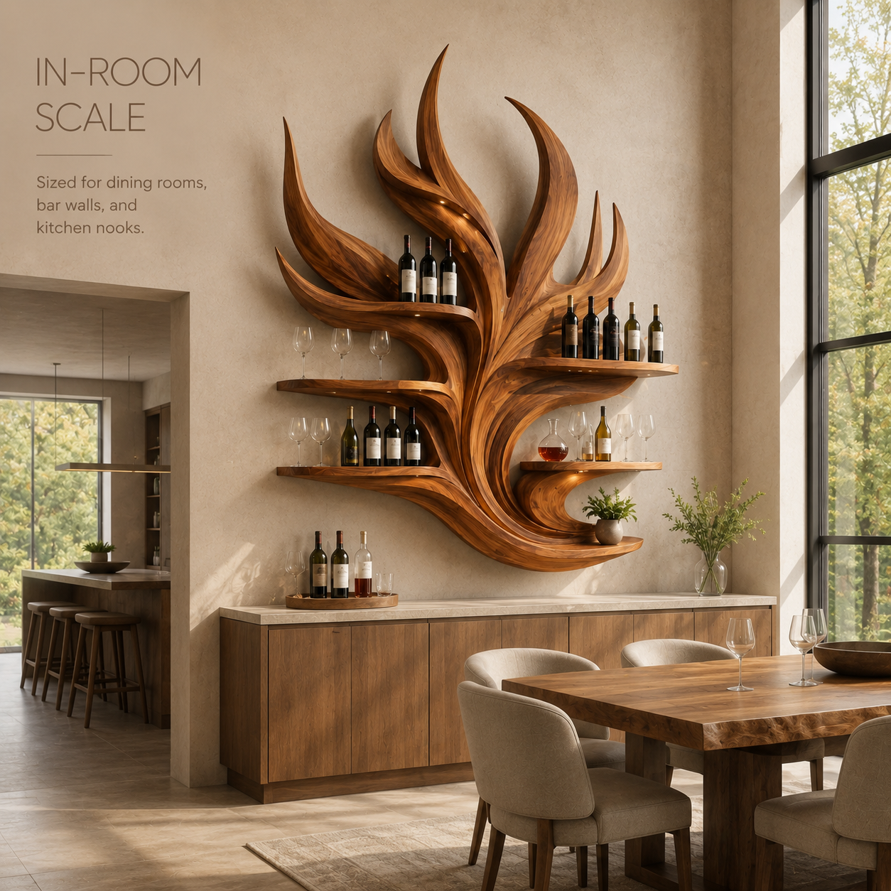 Solid Wood Wall Wine Rack with Glass Holder - Arched - product image 04