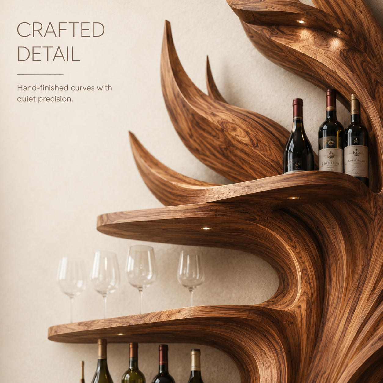 Solid Wood Wall Wine Rack with Glass Holder - Arched - product image 06