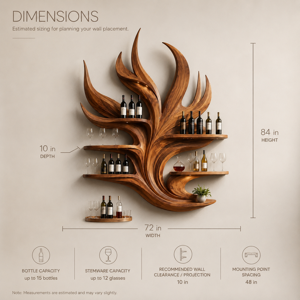 Solid Wood Wall Wine Rack with Glass Holder - Arched - product image 08