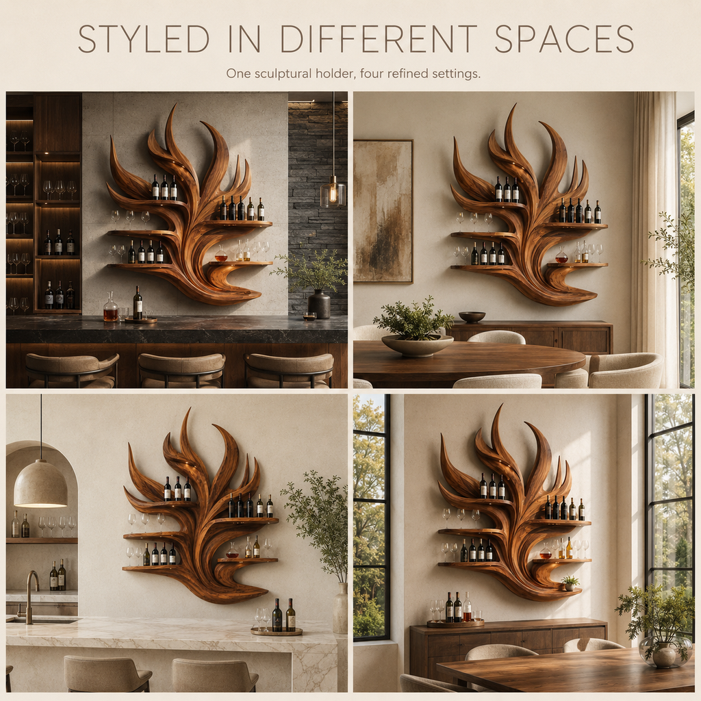 Solid Wood Wall Wine Rack with Glass Holder - Arched - product image 10