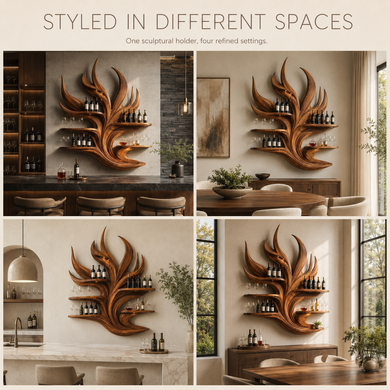 Solid Wood Wall Wine Rack with Glass Holder - Arched - product image 10