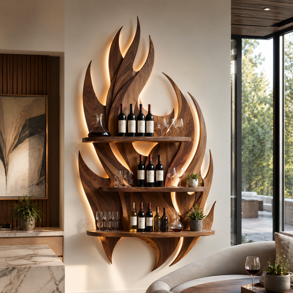 Solid Wood Wall Wine Rack with Glass Holder - Crescent - main view