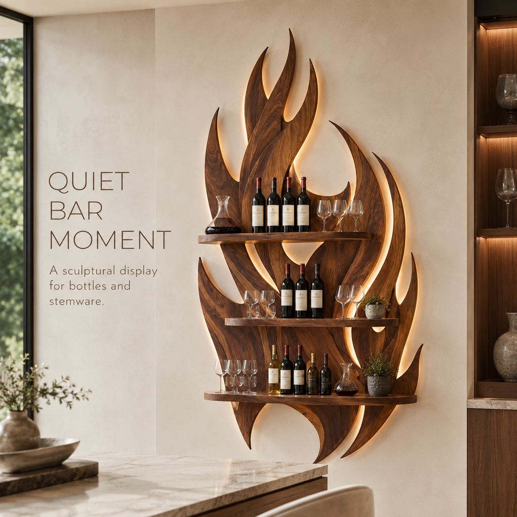Solid Wood Wall Wine Rack with Glass Holder - Crescent - product image 02