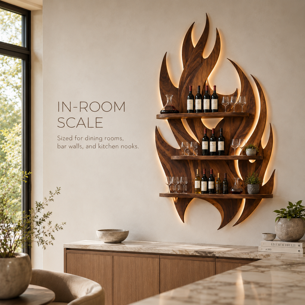 Solid Wood Wall Wine Rack with Glass Holder - Crescent - product image 04
