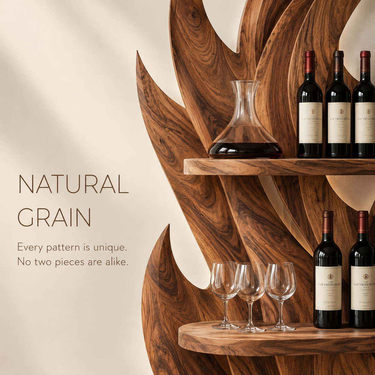 Solid Wood Wall Wine Rack with Glass Holder - Crescent - product image 05