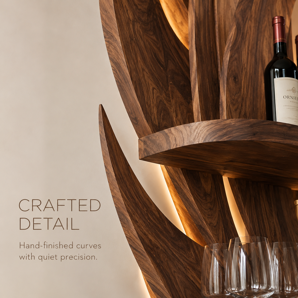 Solid Wood Wall Wine Rack with Glass Holder - Crescent - product image 06