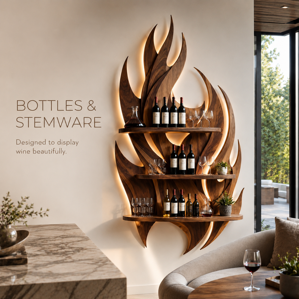 Solid Wood Wall Wine Rack with Glass Holder - Crescent - product image 07