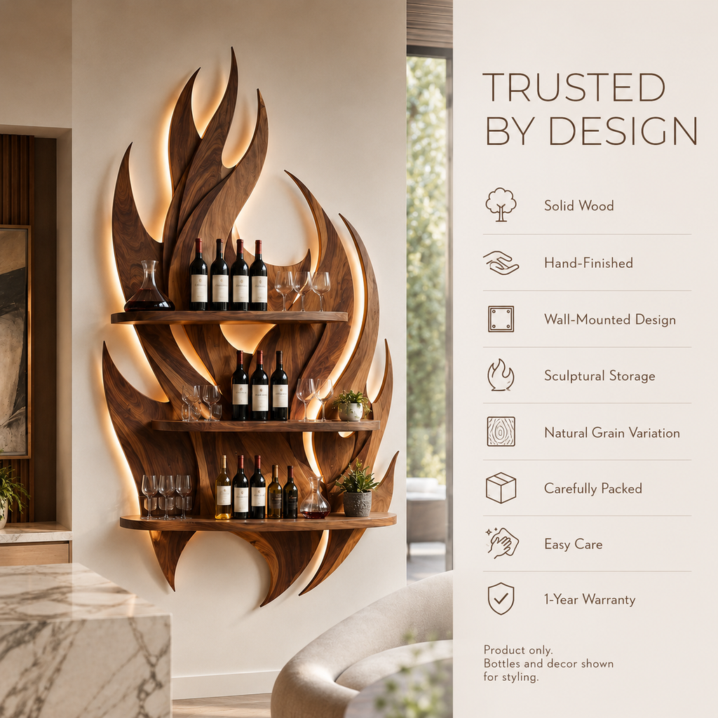 Solid Wood Wall Wine Rack with Glass Holder - Crescent - product image 09