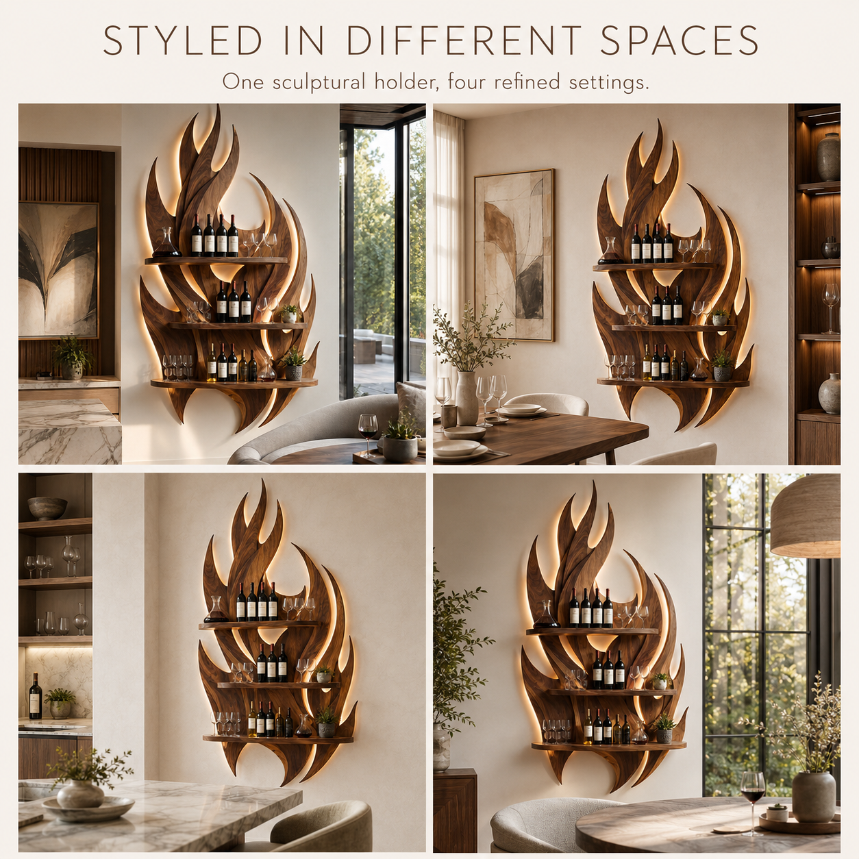 Solid Wood Wall Wine Rack with Glass Holder - Crescent - product image 11