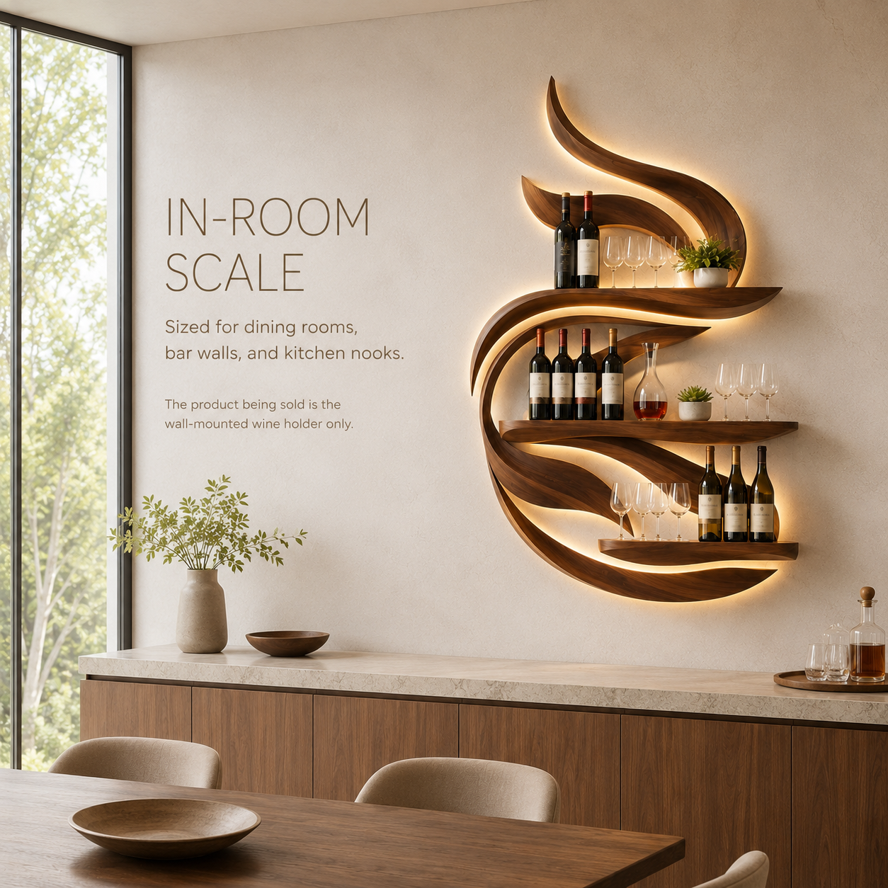 Solid Wood Wall Wine Rack with Glass Holder - Gallery Rail - product image 04