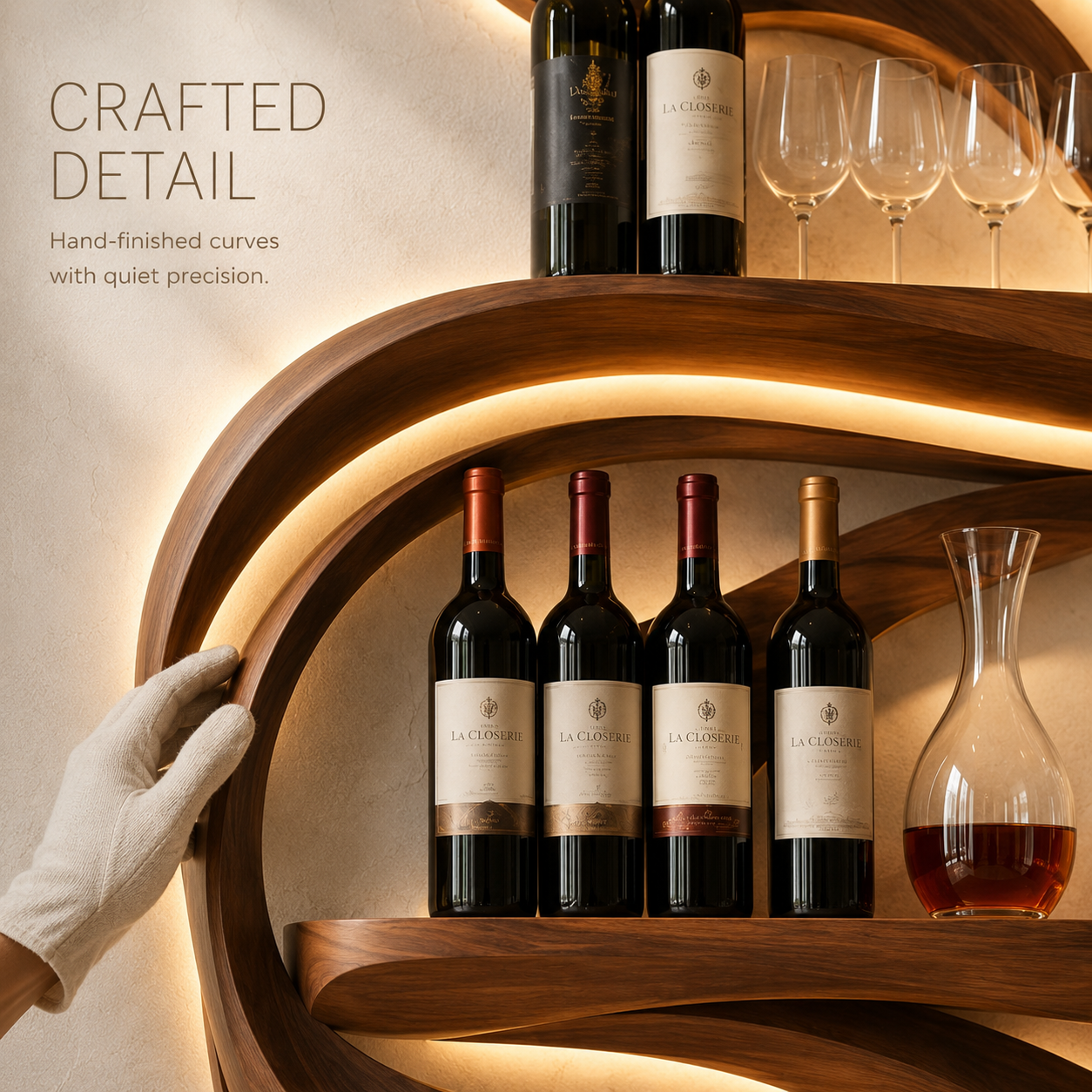 Solid Wood Wall Wine Rack with Glass Holder - Gallery Rail - product image 06