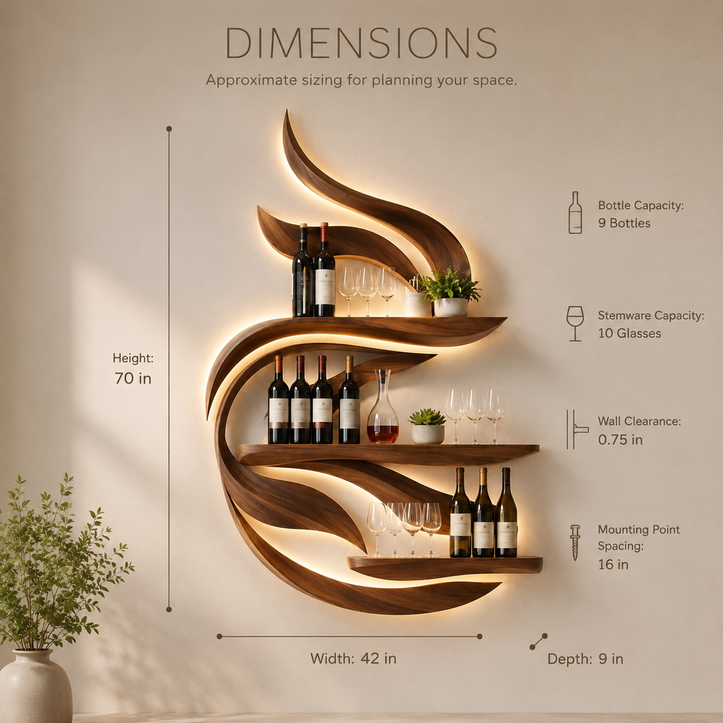 Solid Wood Wall Wine Rack with Glass Holder - Gallery Rail - product image 08