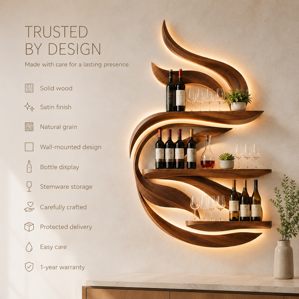 Solid Wood Wall Wine Rack with Glass Holder - Gallery Rail - product image 09