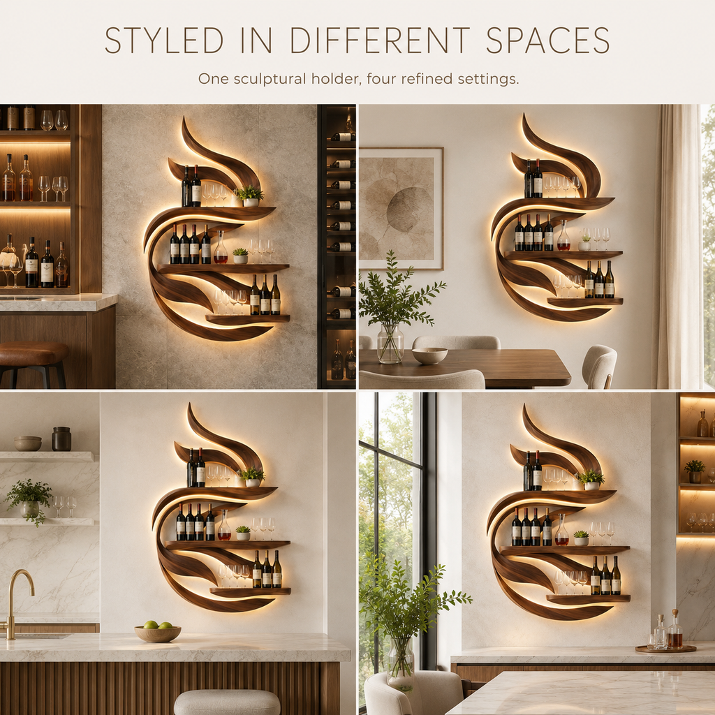 Solid Wood Wall Wine Rack with Glass Holder - Gallery Rail - product image 10