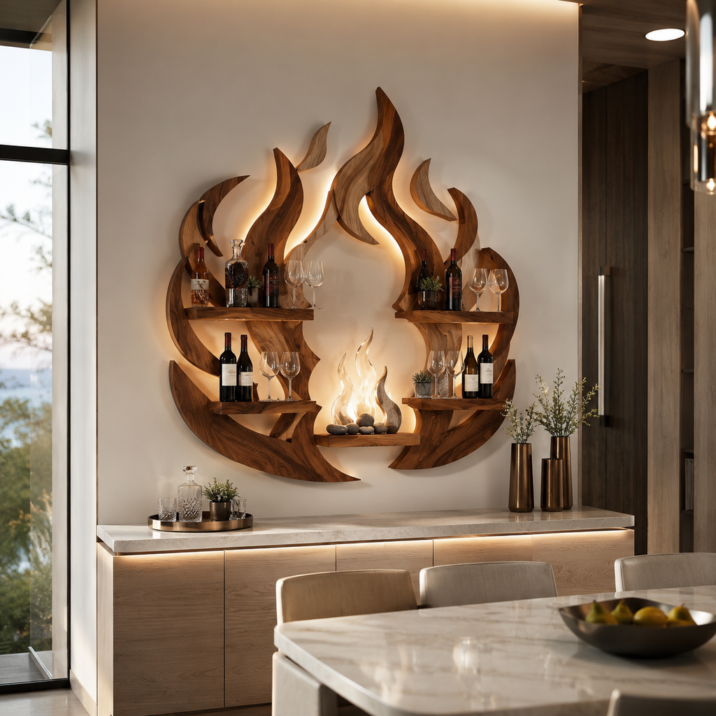 Solid Wood Wall Wine Rack with Glass Holder - Live Edge - main view