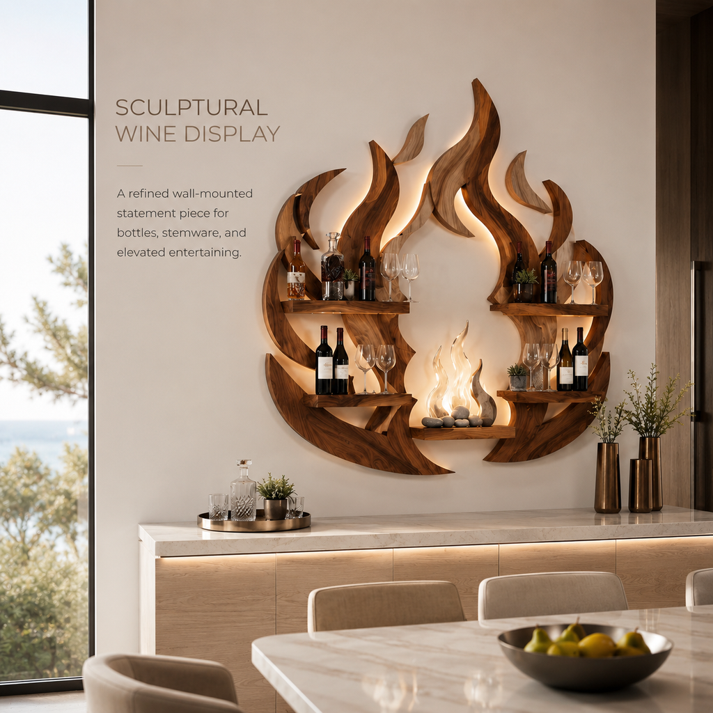 Solid Wood Wall Wine Rack with Glass Holder - Live Edge - product image 02