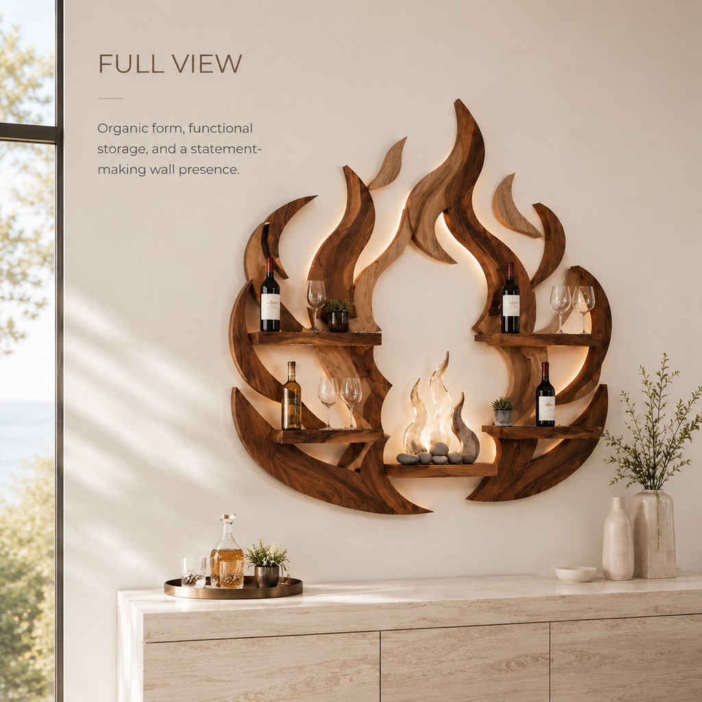 Solid Wood Wall Wine Rack with Glass Holder - Live Edge - product image 03