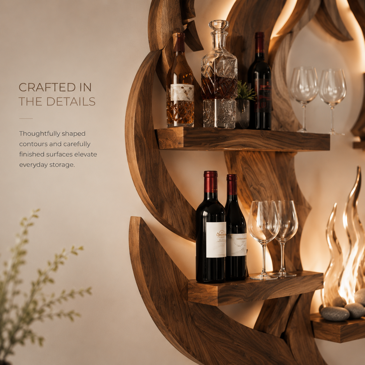 Solid Wood Wall Wine Rack with Glass Holder - Live Edge - product image 06
