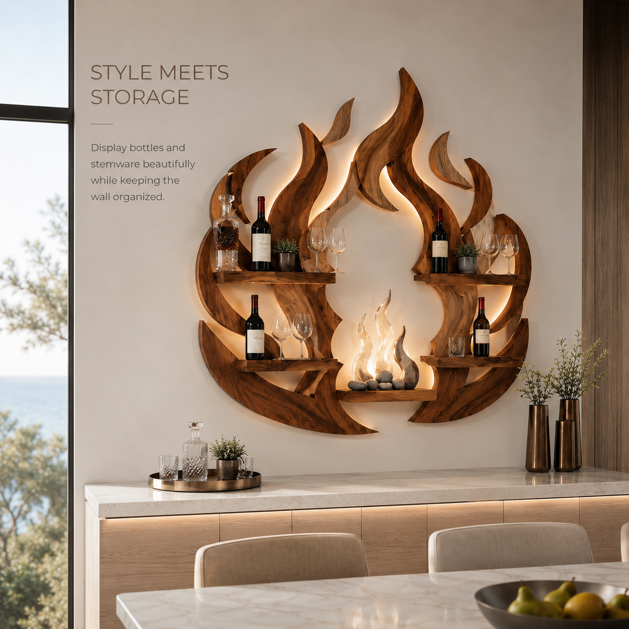 Solid Wood Wall Wine Rack with Glass Holder - Live Edge - product image 07