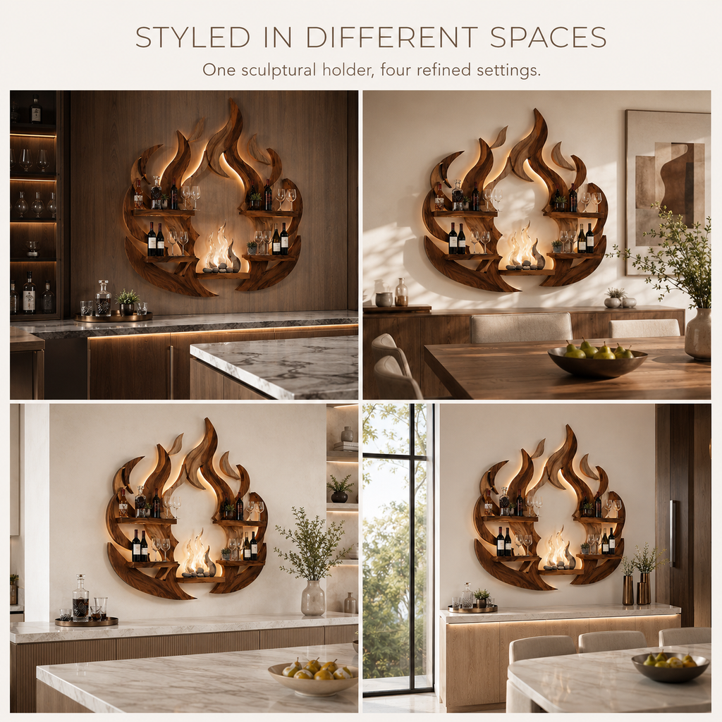 Solid Wood Wall Wine Rack with Glass Holder - Live Edge - product image 10