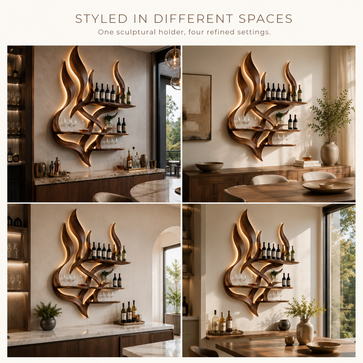 Solid Wood Wall Wine Rack with Glass Holder - Ribbed Wave - product image 11