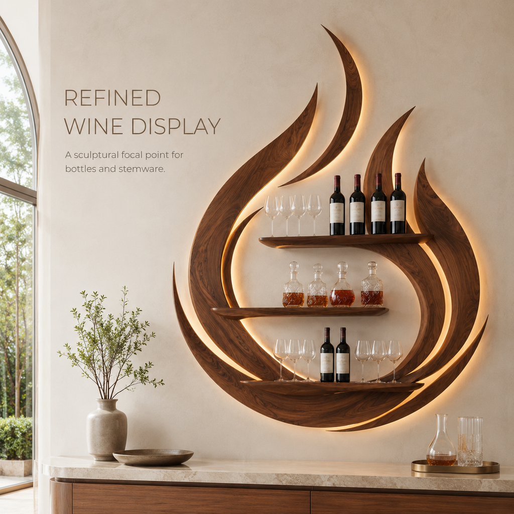 Solid Wood Wall Wine Rack with Glass Holder - Wave - product image 02