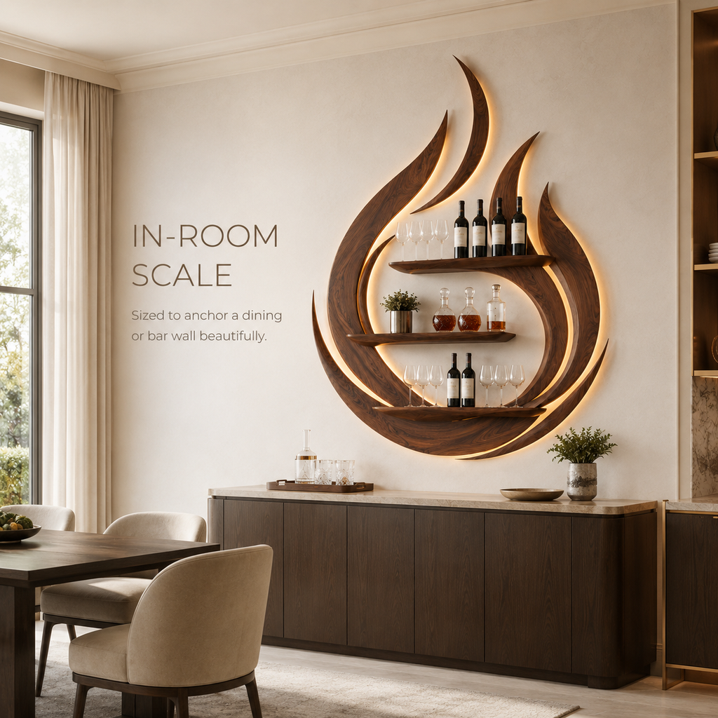 Solid Wood Wall Wine Rack with Glass Holder - Wave - product image 04