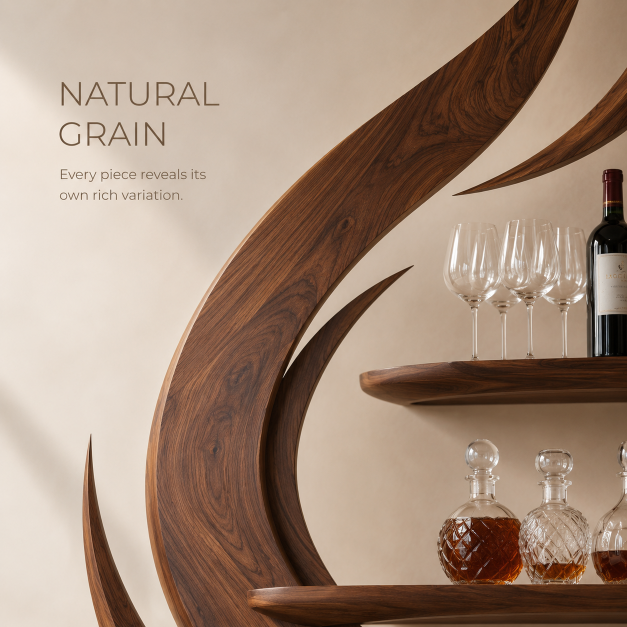 Solid Wood Wall Wine Rack with Glass Holder - Wave - product image 05