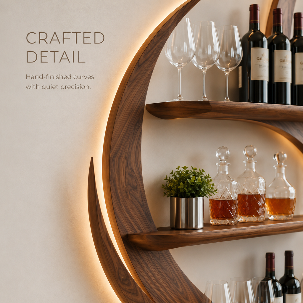 Solid Wood Wall Wine Rack with Glass Holder - Wave - product image 06