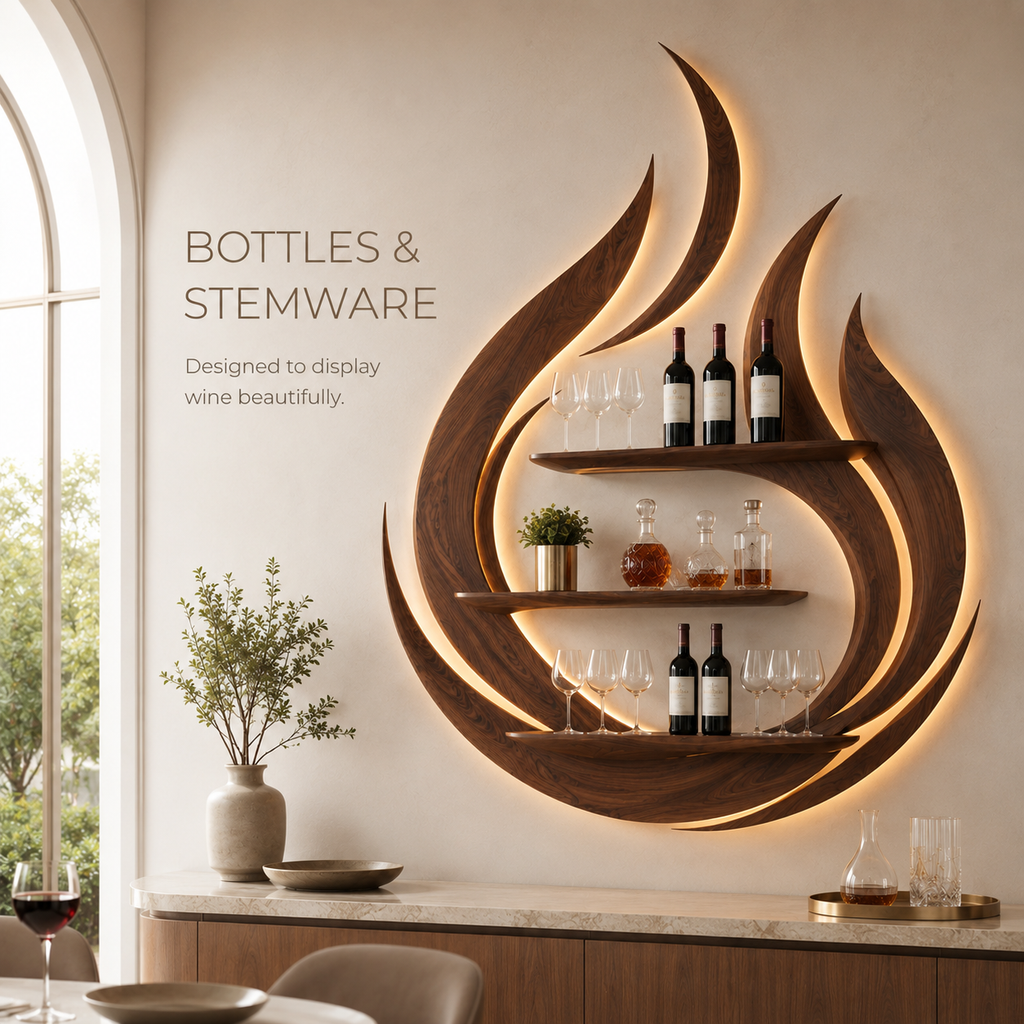 Solid Wood Wall Wine Rack with Glass Holder - Wave - product image 07