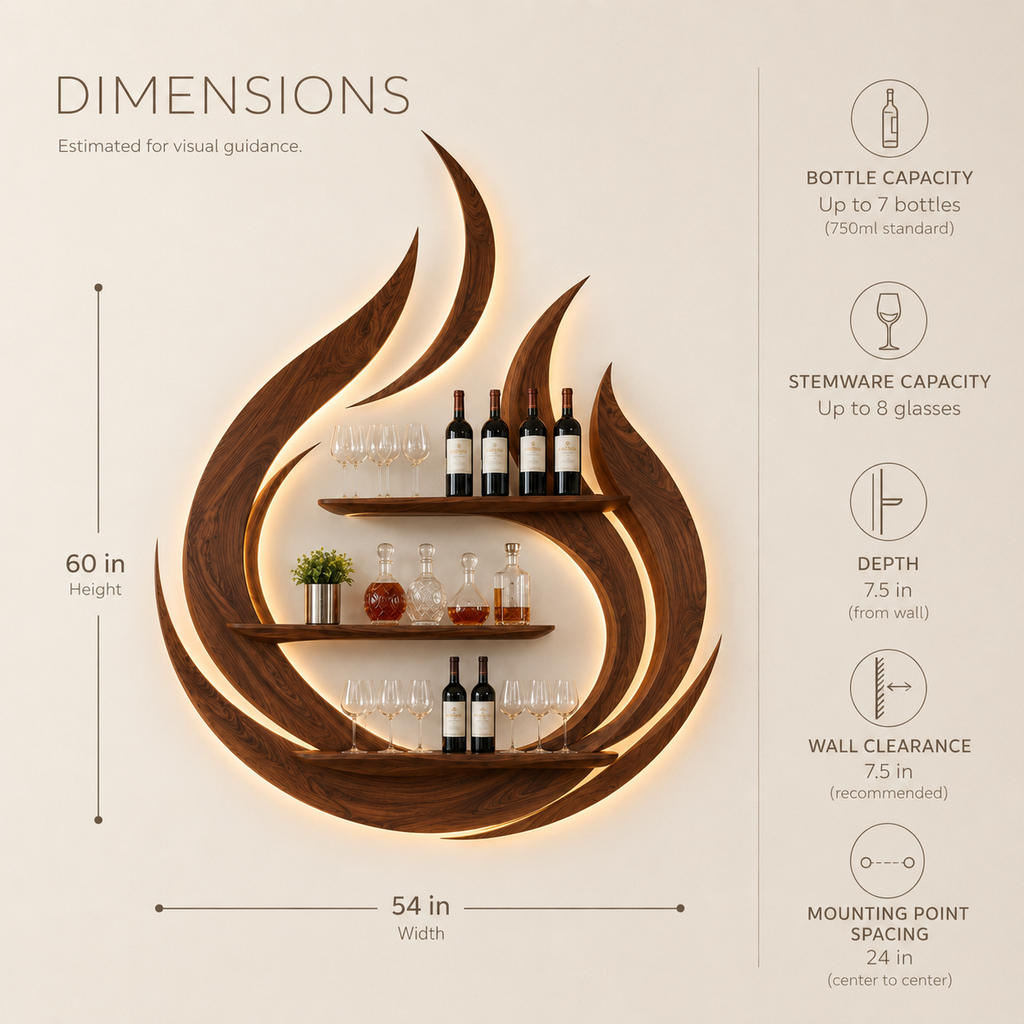 Solid Wood Wall Wine Rack with Glass Holder - Wave - product image 08