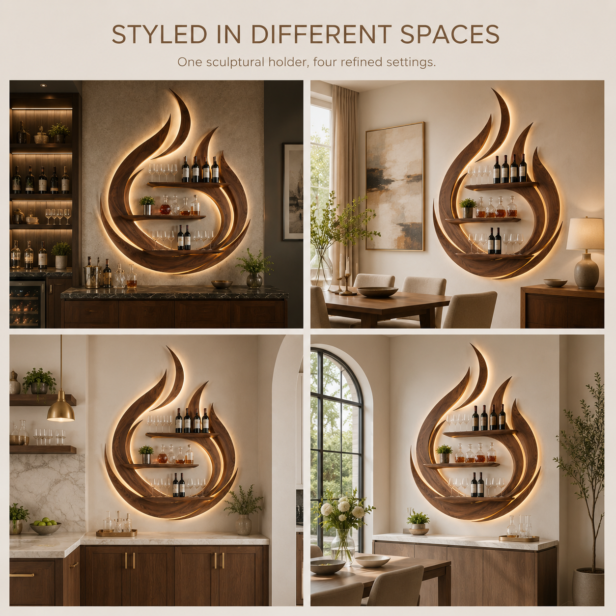 Solid Wood Wall Wine Rack with Glass Holder - Wave - product image 10