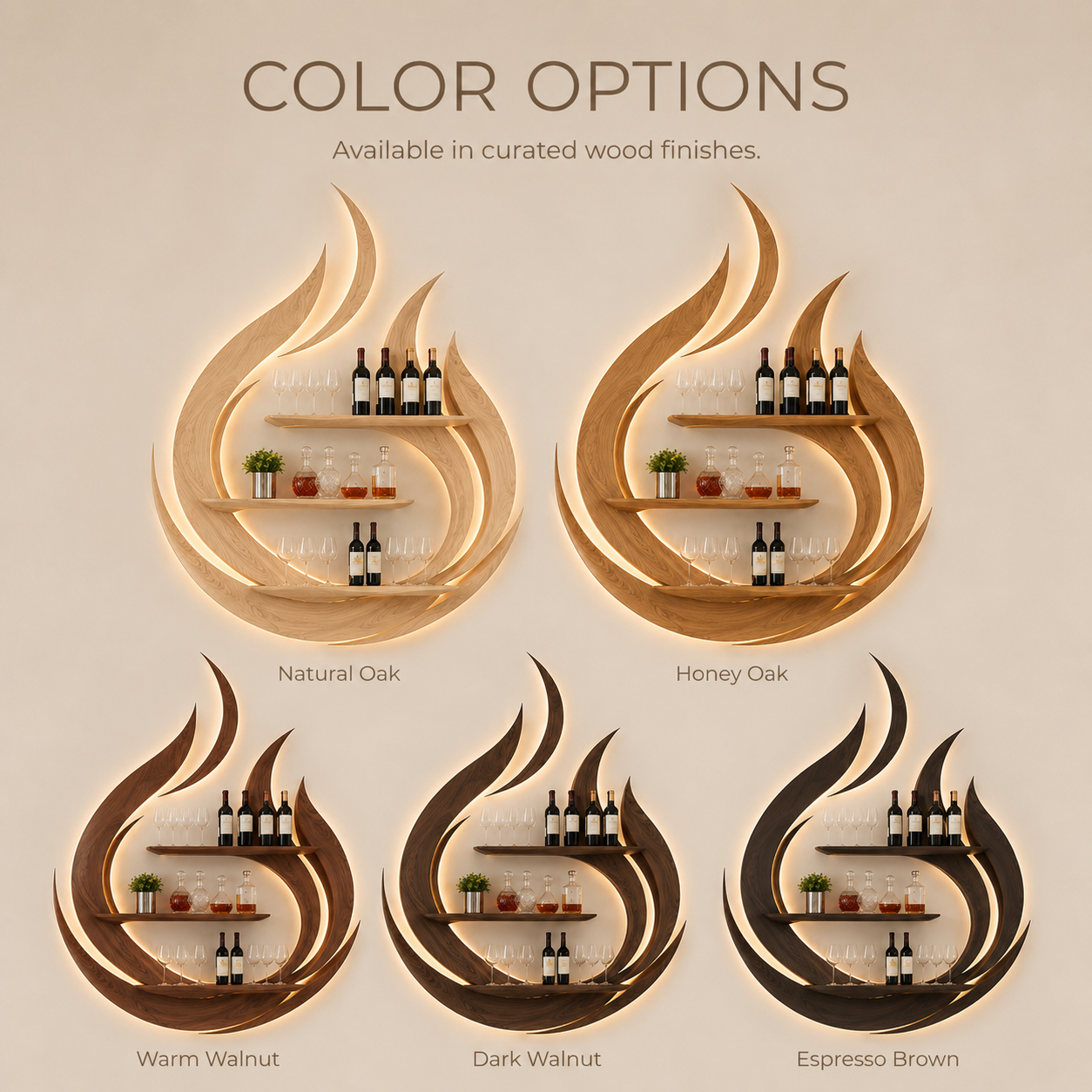 Solid Wood Wall Wine Rack with Glass Holder - Wave - product image 11