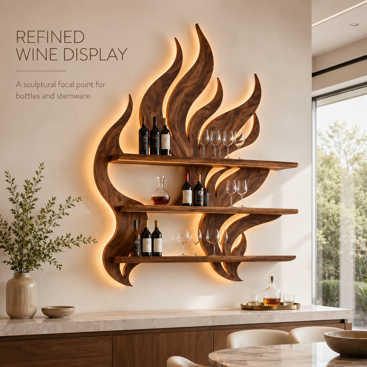 Solid Wood Wall Wine Rack with Glass Holder - Cellular - product image 02