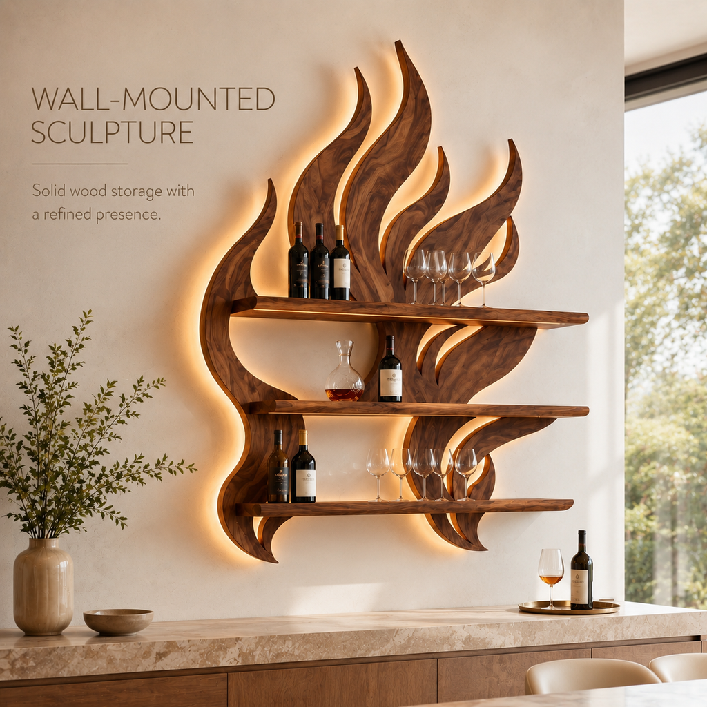 Solid Wood Wall Wine Rack with Glass Holder - Cellular - product image 03