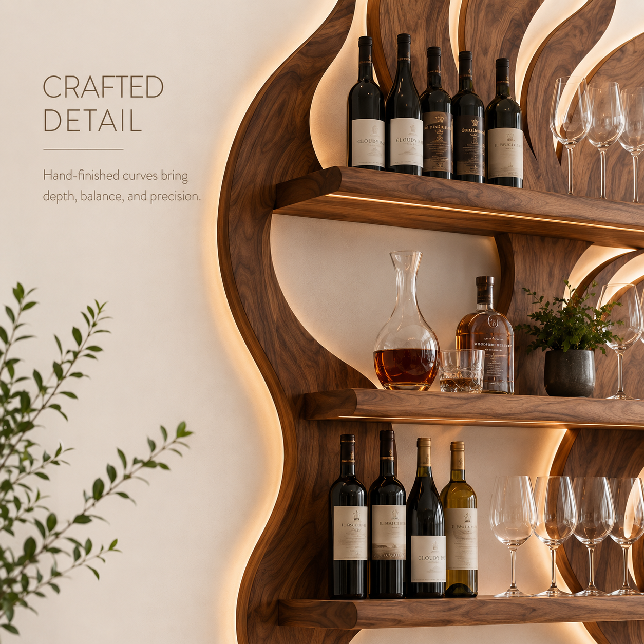 Solid Wood Wall Wine Rack with Glass Holder - Cellular - product image 06